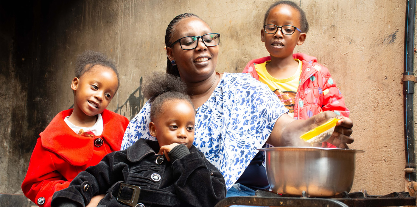 Family cooking together