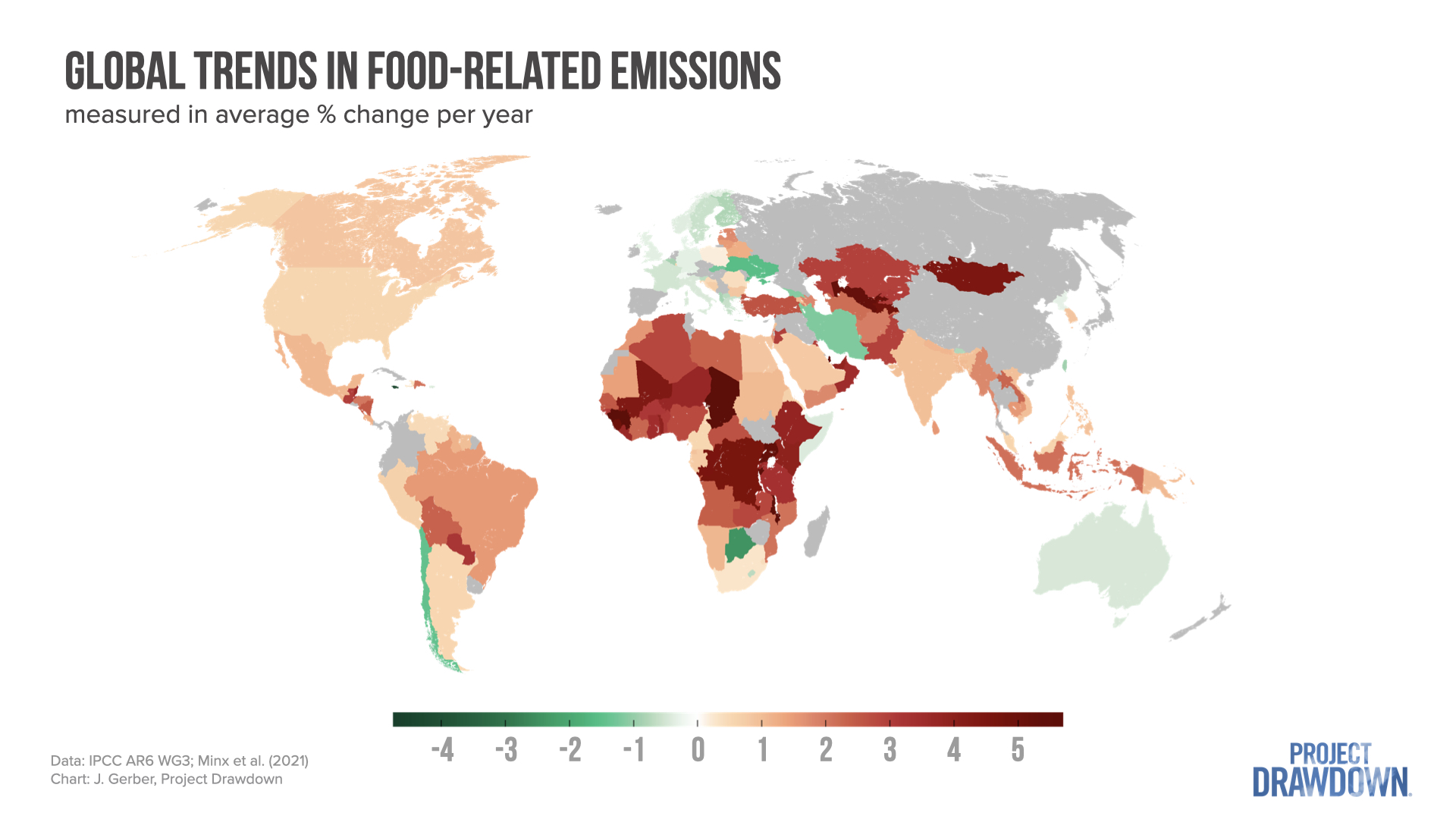 Map showing global trends in food sector greenhouse gas emissions