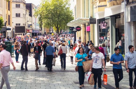 pedestrian promenade filled with people